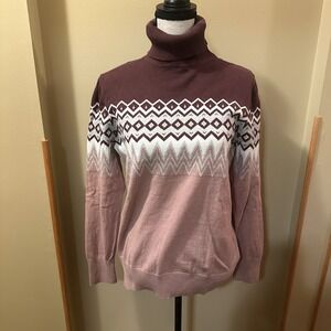 L.L. Bean Women's Fairisle Soft Cashmere Cotton Turtleneck Sweater Large Cabin